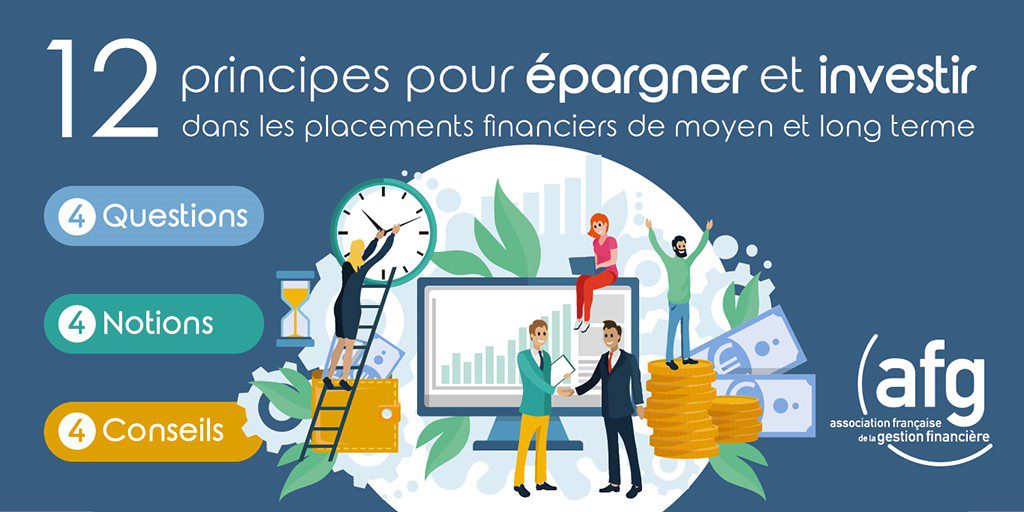 Couverture du guide AFG "12 principes pour épargner et investir dans les placements financiers de moyen et long terme.